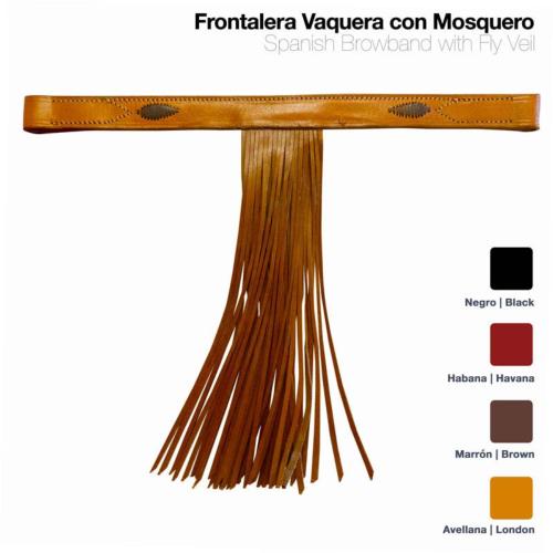 CASTECUS - Frontal vaquero anti mouches à franges cuir pour bridon ou licol   