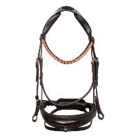 ACAVALLO - Bridon � t�ti�re anatomique cuir brun et muserolle combin�e NINFEA