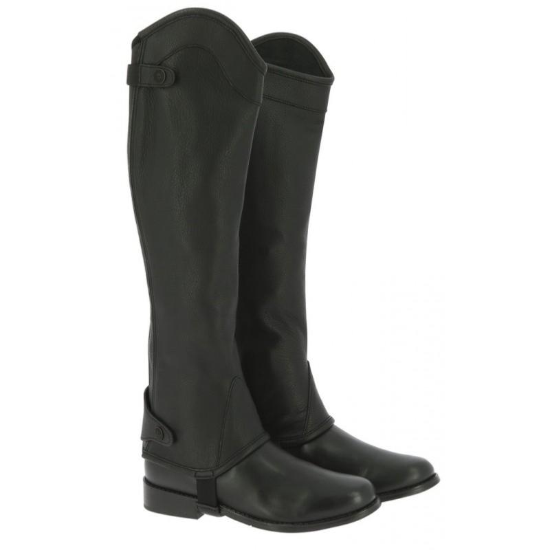 EQUITHEME - Mini Chaps Equitation Cuir Grainé Fin ELITE Tige Courte Mollet XS NOIR (31.5 CM)