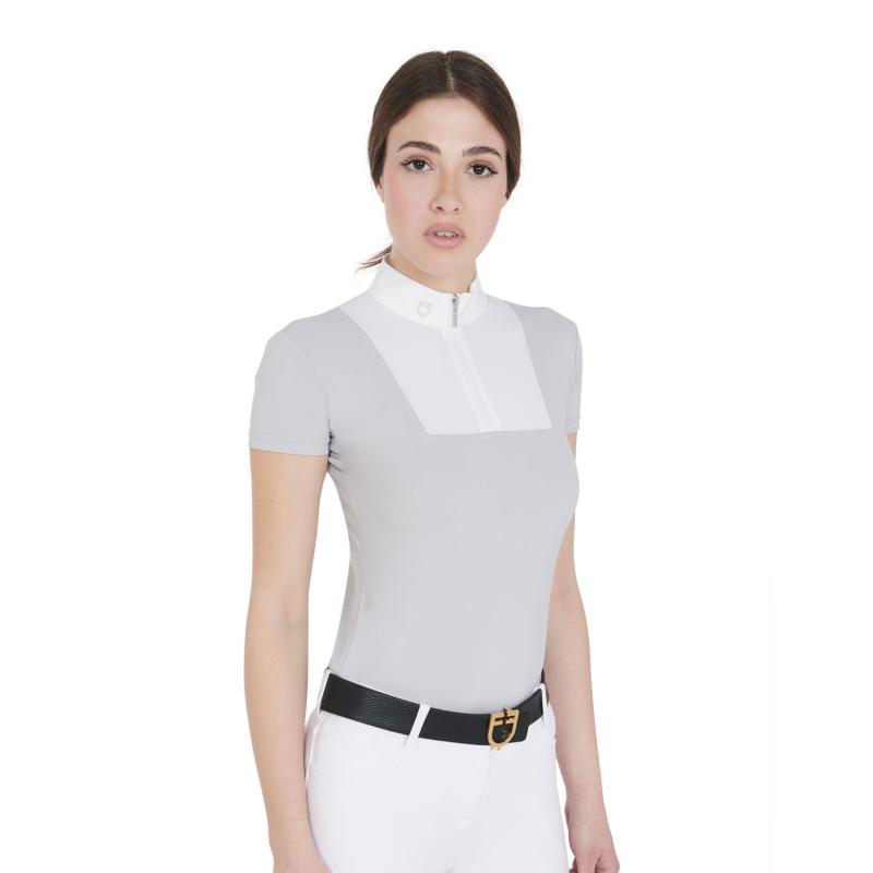 EQUESTRO - Polo de Concours à jabot blanc col zip MARIAM XS FEMME GRIS CLAIR