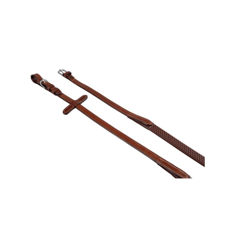 EQUESTRO KRISS - Rênes très souples à picots boules caoutchouc SOFT NOIR bouclerie LAITON COB