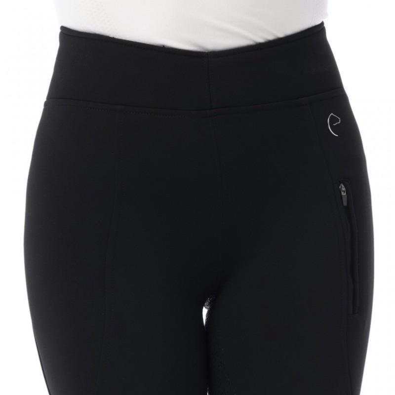 EQUITHEME - Legging Equitation Softshell à Poches Zippées DOLMYT fond Silicone 32 FR FEMME NOIR