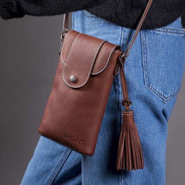 ANTARES - Pochette Portée Bandoulière en Cuir Grainé, LISBONNE NOIR