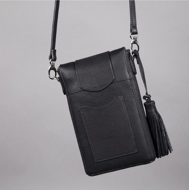 ANTARES - Pochette Portée Bandoulière en Cuir Grainé, LISBONNE NOIR