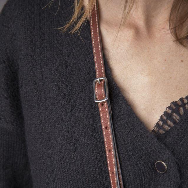 ANTARES - Pochette Portée Bandoulière en Cuir Grainé, LISBONNE NOIR