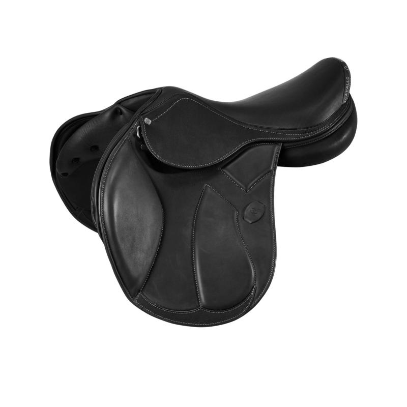 ACAVALLO - Selle Obstacle Semie Creuse cuir doublé veau MAG MODIGLIANI 16.5 POUCES NOIR