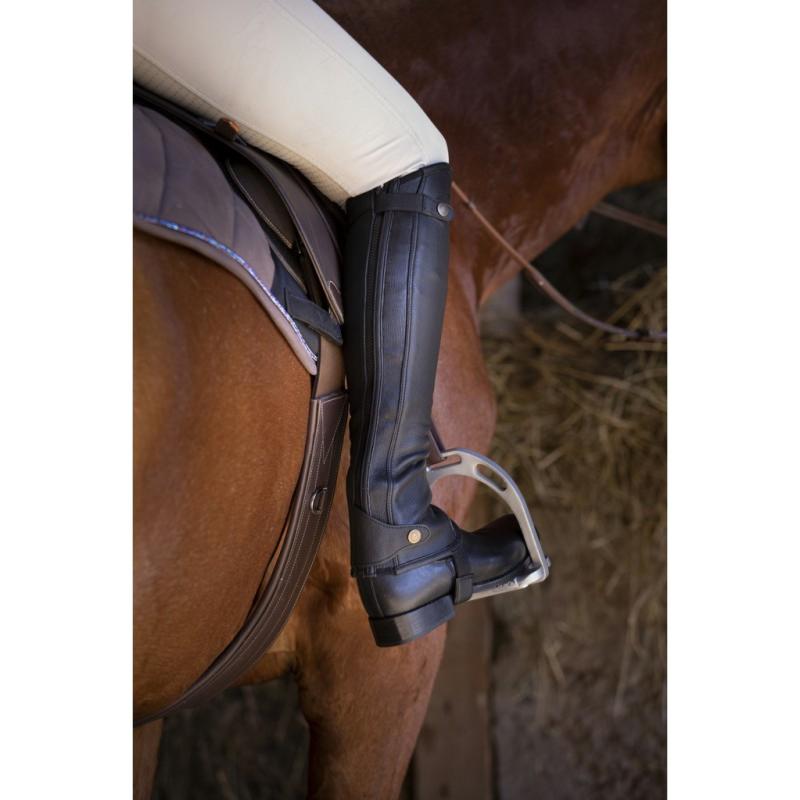 EQUITHEME - Mini Chaps Equitation Cuir Grainé Fin ELITE Tige Courte Mollet XS NOIR (31.5 CM)