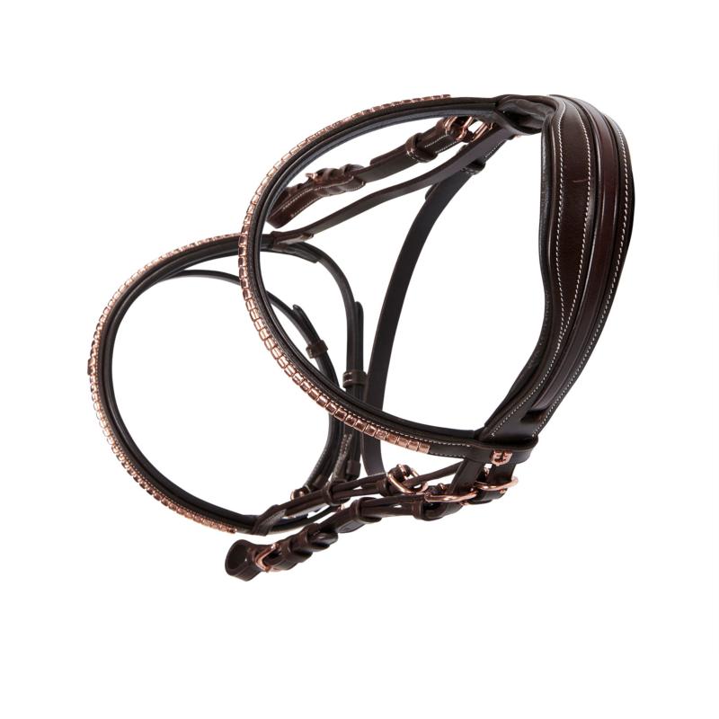 EQUESTRO - Bridon clincher ROSEGOLD anatomique à muserolle combinée PONEY NOIR