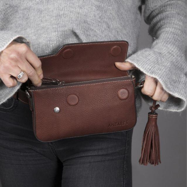 ANTARES - Pochette Cuir avec Rabat à Porter en Bandoulière ou sur Ceinture, RIO NOIR