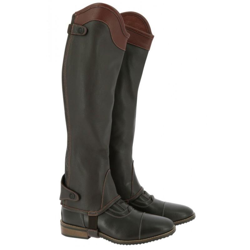 EQUITHEME - Mini Chaps Equitation Cuir Grainé Fin ELITE Tige Courte Mollet XS NOIR (31.5 CM)