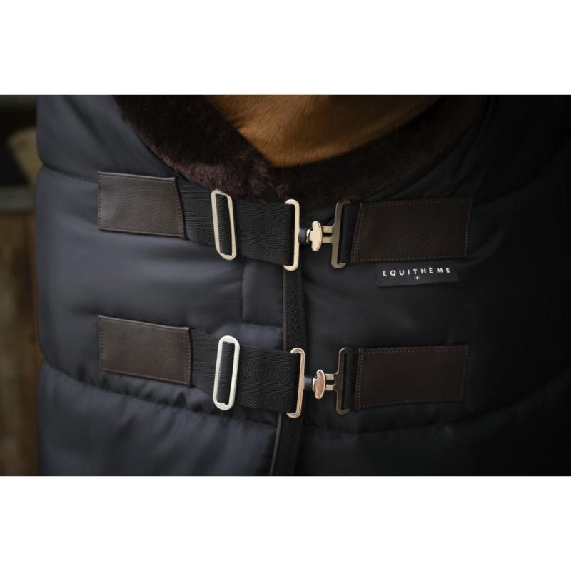 Couverture d'Ecurie Col Fourrure TEDDY Matelassée 200G, EQUITHEME 125 cm/5'9/175 cm MARINE/ECRU