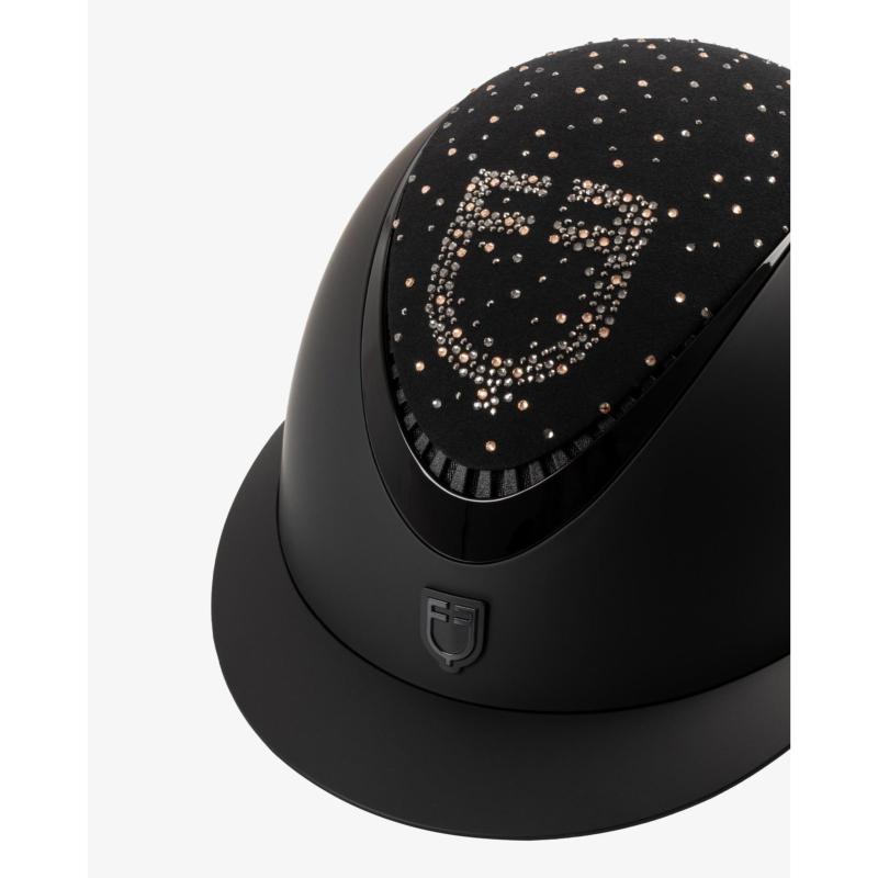 EQUESTRO - Casque d'Equitation Visière large ou courte et paillettes PROXIMA NOIR visière Courte TAILLE S 52 -54 CM