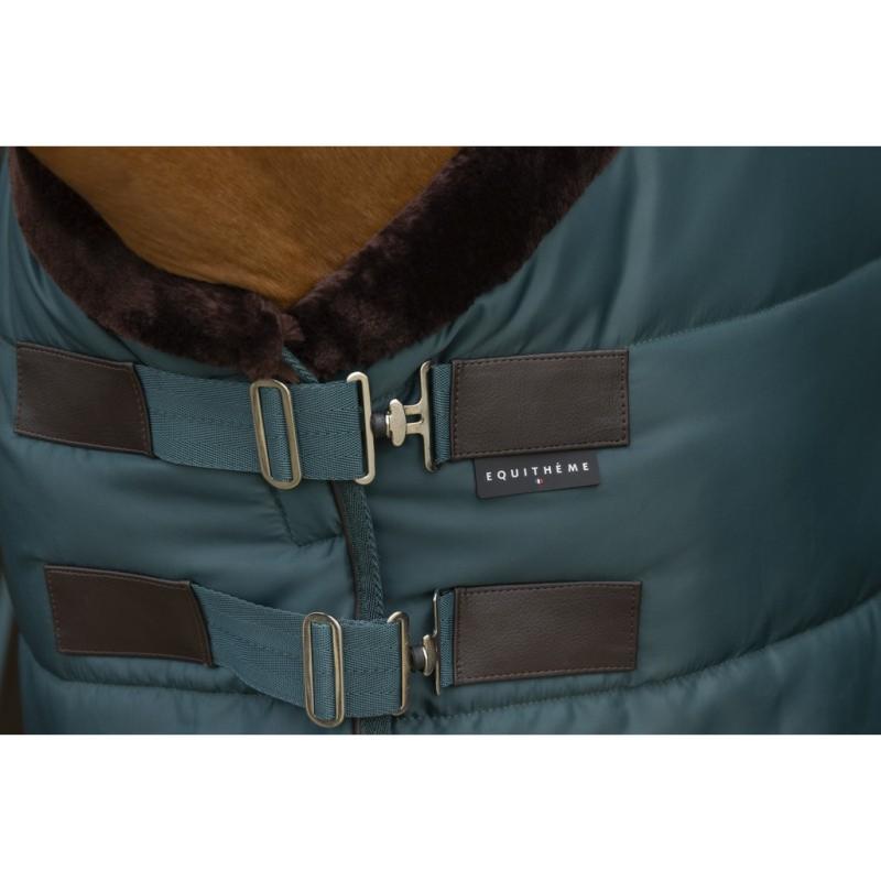 Couverture d'Ecurie Col Fourrure TEDDY Matelassée 200G, EQUITHEME 125 cm/5'9/175 cm MARINE/ECRU