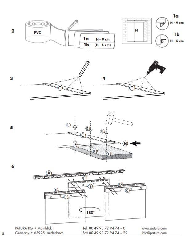 PATURA - Fixation  de Rail Suspendu pour Lamelle PVC Porte d'écurie Rail 984 MM + 5 PLAQUES