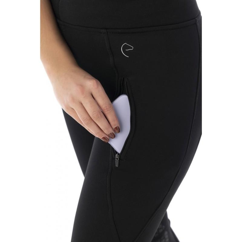 EQUITHEME - Legging Equitation Softshell à Poches Zippées DOLMYT fond Silicone 32 FR FEMME NOIR