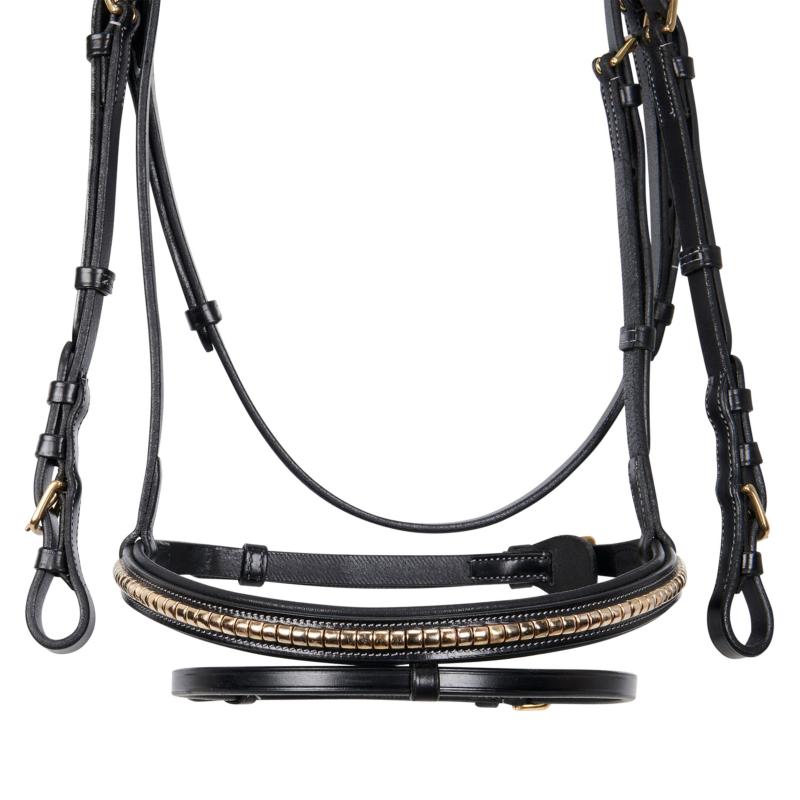 EQUESTRO - Bridon clincher anatomique à muserolle combinée cuir italien PONEY NOIR Clincher ARGENT