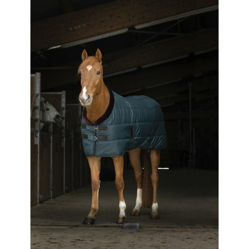 Couverture d'Ecurie Col Fourrure TEDDY Matelassée 200G, EQUITHEME 125 cm/5'9/175 cm MARINE/ECRU