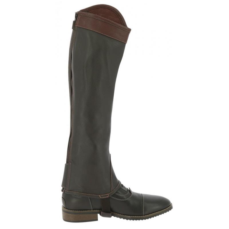 EQUITHEME - Mini Chaps Equitation Cuir Grainé Fin ELITE Tige Courte Mollet XS NOIR (31.5 CM)