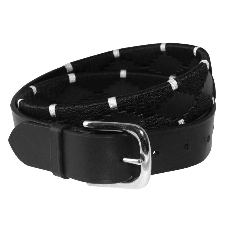 EQUESTRO - Ceinture Equitation en Cuir Italien Motifs Indiens DEEP BLACK