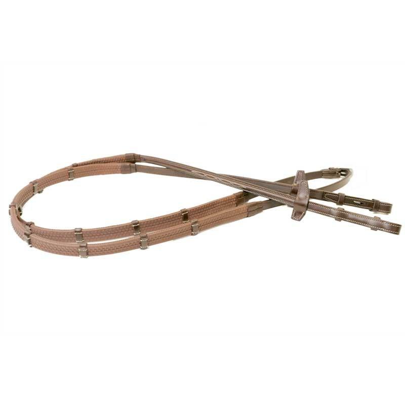 SIGNATURE by ANTARES - Rênes Cuir Gainé 16MM à Mains Caoutchouc avec Arrêtoirs