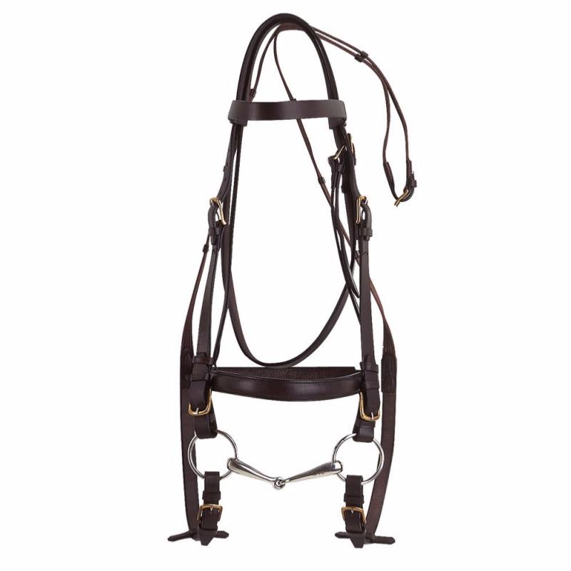 NORTON - Bridon cheval de TRAIT cuir avec muserolle française NOIR
