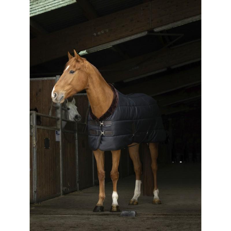 Couverture d'Ecurie Col Fourrure TEDDY Matelassée 200G, EQUITHEME 125 cm/5'9/175 cm MARINE/ECRU