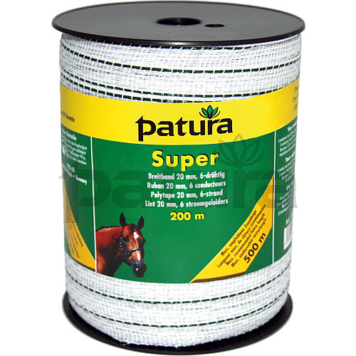 PATURA - Ruban SUPER 20MM pour clôture électrique, L200M blanc-vert