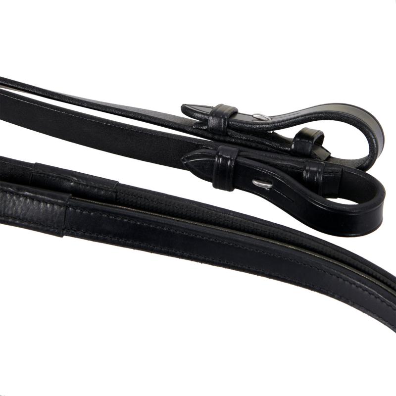 EQUESTRO - Bride à Large Muserolle Pull-Back Doublé Blanc SMOOTH NOIR PONEY