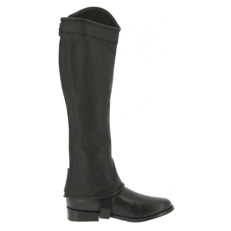 EQUITHEME - Mini Chaps Equitation Cuir Grainé Fin ELITE Tige Courte Mollet XS NOIR (31.5 CM)
