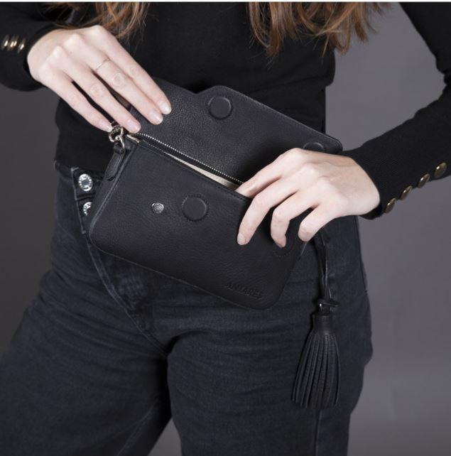 ANTARES - Pochette Cuir avec Rabat à Porter en Bandoulière ou sur Ceinture, RIO NOIR