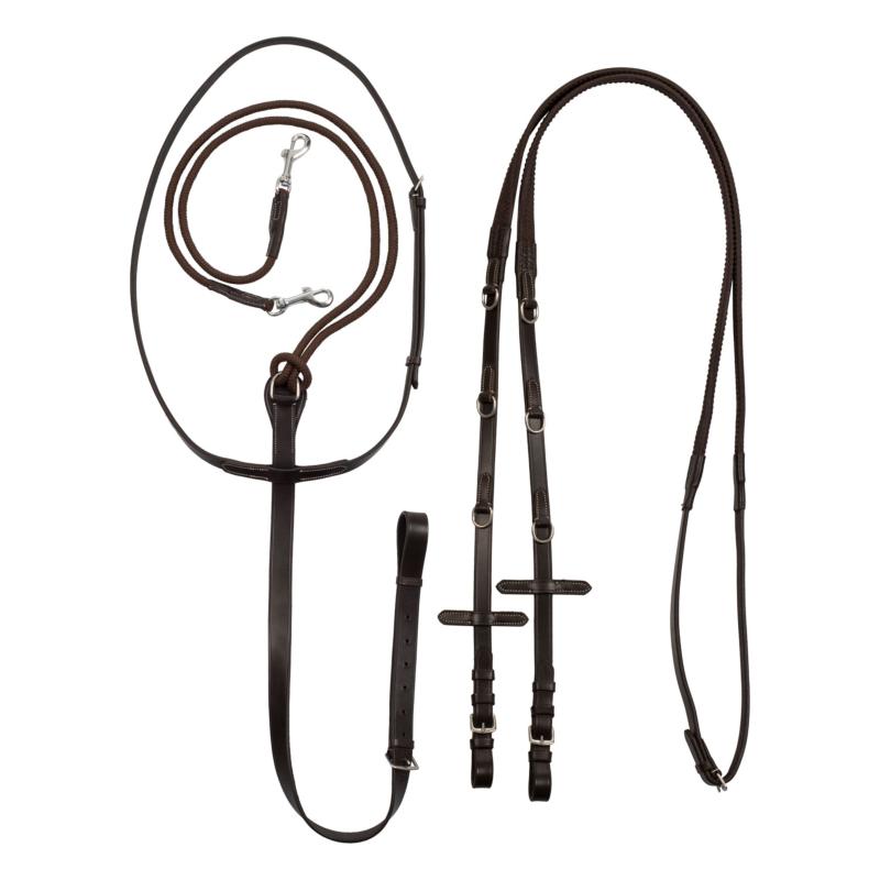 EQUESTRO - Enrênement Thiedeman ou Howlett en Cuir et Rênes Caoutchouc Grip