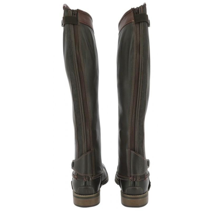 EQUITHEME - Mini Chaps Equitation Cuir Grainé Fin ELITE Tige Courte Mollet XS NOIR (31.5 CM)
