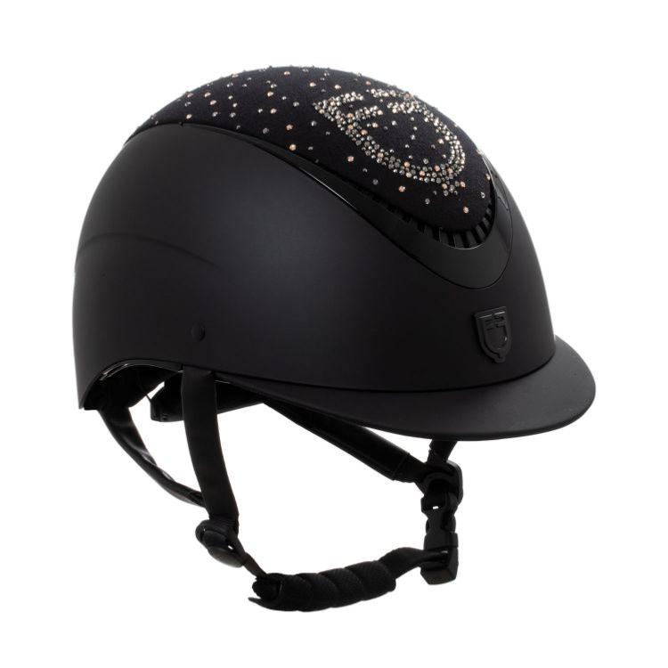 EQUESTRO - Casque d'Equitation Visière large ou courte et paillettes PROXIMA NOIR visière Courte TAILLE S 52 -54 CM
