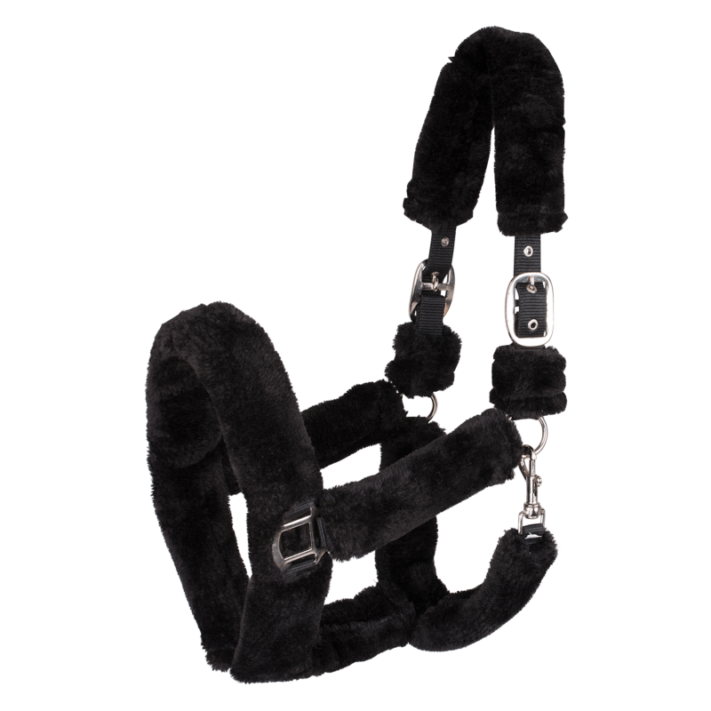 WALDHAUSEN- Licol Doublé Mouton avec Mousquetons COZY PONEY NOIR boucles Argent