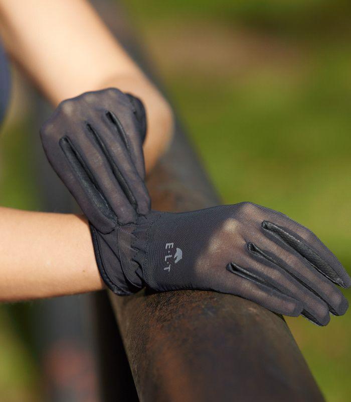 Gants d'Equitation Eté Main en Maille Filet SUNNY, ELT XS FEMME NOIR
