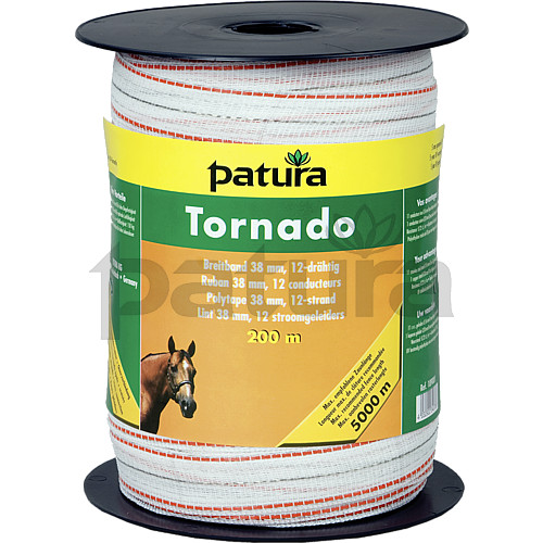 PATURA - Ruban TORNADO 38MM pour clôture électrique,   L 200M  blanc-orange