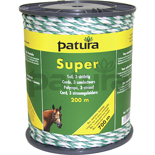 PATURA - Corde de clôture électrique SUPER L200M, blanc-vert 